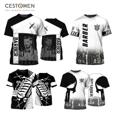 CESTOMEN Personilized Custom Barber T Shirts Jacket Barber Uniform Salon Pole Tube Printing Men's T Shirt for Barbers