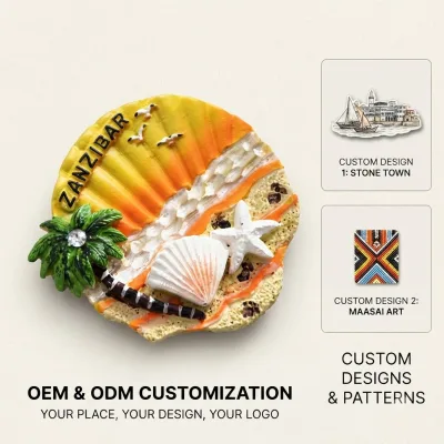 Wholesale Custom Design Calabria Zanzibar San Andres Islas Tourist Bulgaria Tenerife Souvenir Resin Scallop Fridge Magnet