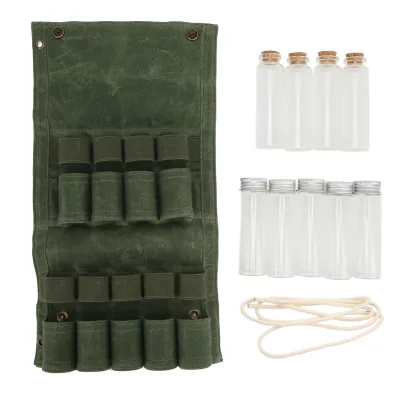 Spice Bottle Bag Foldable Portable Seasoning Storage Bag with 9 Bottles for Camping Barbecue Picnic Green