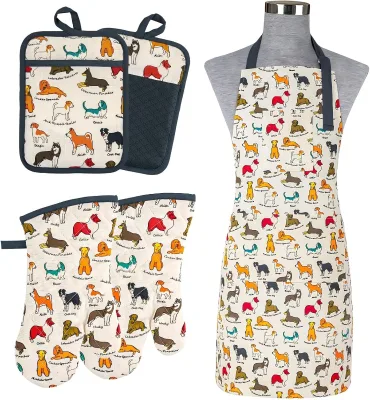 Kitchen Chef Custom Printed Bib Apron logo Cooking Design Oven Mitt Tea Towel Cotton Personalized Apron Sets