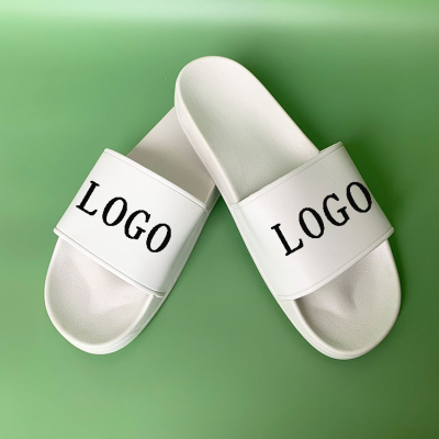 2024 Summer White Lightweight Slippers Hot Selling PVC Custom Printing Logo Slippers Custom Upper Logo Sliders Quick Delivery