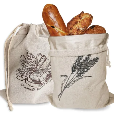 Customized Custom Logo Reusable Recyclable Sourdough French Toast Linen Bread Bag With Drawstring Closure