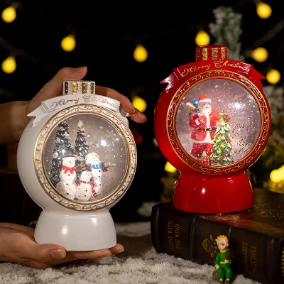Christmas Snow Globe Lantern Music Box Santa Snowman Scene Automatic Blowing Snow Xmas Tabletop Ornament