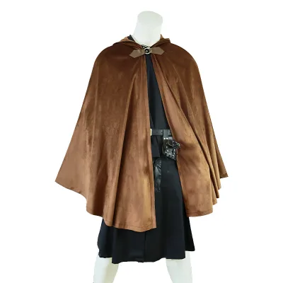 Renaissance 100cm Cloak with Hood Costume for Men Victorian Steampunk Medieval Cosplay Witch Cloak Cape with Metal Loop Clasp