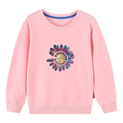 Hot Sale Kids Girl Spring Autumn Sequined Sun Flower Baby Lined Casual Sport Hoodies Sweatshirts Crewneck Polyester/Cotton