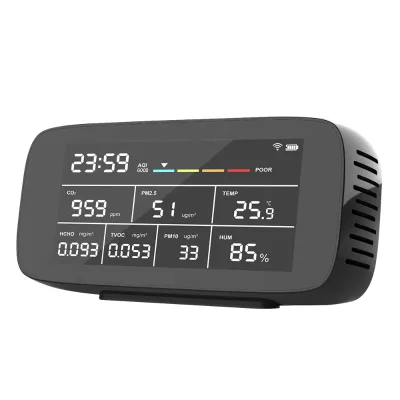 Rechargeable Air Quality Monitor with Manual Calibration, WiFi CO2 HCHO PM2.5 Detector Type-C Charging