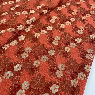 Wholesale Premium Chantilly Lace Mesh Fabric Elastic Leaves Pattern Embroidered Polyester