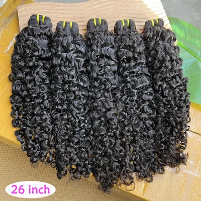 100% Real Burmese Curly Human Hair Weave Extensions 12A Full Virgin Raw Hair #1B Natural Color Wavy Bundles Soft Hand Tied Women