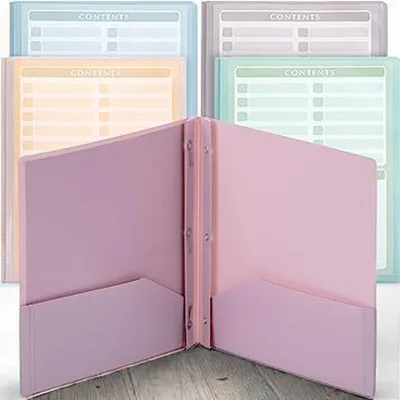 Pastel Colors Plastic Presentation Folders PP Material with Clear Front Pocket & Fasteners for Documents & File Organization
