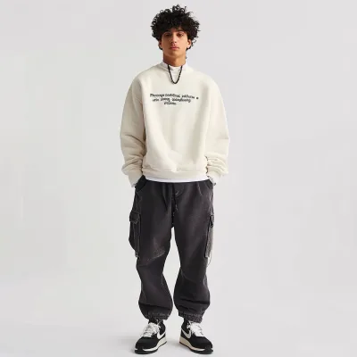 Custom 100% Cotton Heavy Weight 460G Oversized Blank High Quality Crewneck Sweatshirt Wholesale Unisex Velour Fleece Fabric