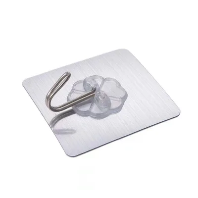 Stainless Steel Wall Hook Rectangle Shape Self-Adhesive Transparent Base Minimalist Design for Clothing Storage