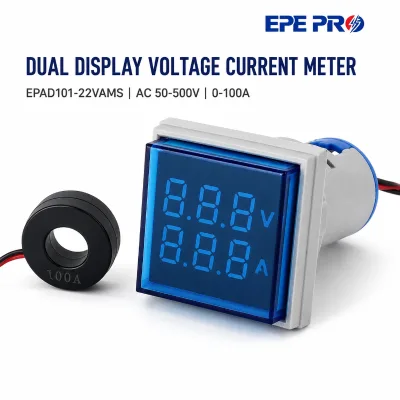 EPAD101-22VAMS 22mm Dual Display AC Voltage Current Meter 50-500V 0-100A Digital Voltmeter Ammeter with CT