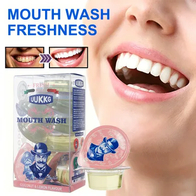 UUKKG Jelly Cup Mouthwash Strawberry Coconut Scent 15ml*10 Alcohol Free Bad Breath Removal Portable Travel Hotel Amenity