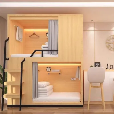 Modern King-Size Double Low Beds for Commercial Use Customizable Wooden Furniture Saving Space in Dormitories Hotels Hospitals