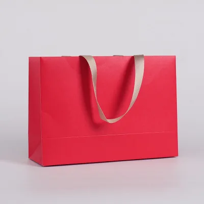 Custom Printed Logo Embossed Design Recyclable Art Paper Coffee Color Shopping Bag