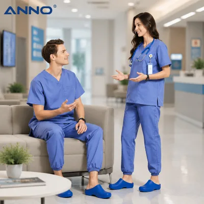 ANNO Breathable 65/35 T/C Scrub Top - Anti-Pilling Plain Weave Medical Uniform - Durable V-Neck Workwear for Doctors