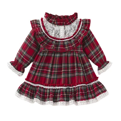 2025 European and American Popular Christmas Clothes Ins Girls Fashion Ruffle Dress Baby Christmas Dress