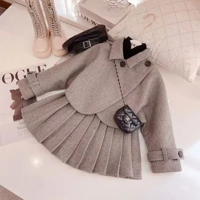 Children Girl Fashion Princess Clothes Sets Autumn Children Coat Outwear Skirts Two Piece Suit Kids Winter Clothing
