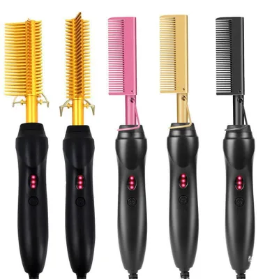 Professional Portable Hair Styling Tool Pink Black Electric Hot Comb Titanium Alloy Copper LCD PTC for Straightening Curling
