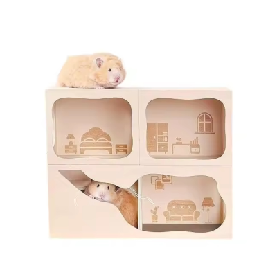 Eco-friendly Rectangle Wooden Hamster Hideout House Tunnel for Small Animals-Dwarf Hamsters Syrian Hamsters Gerbils