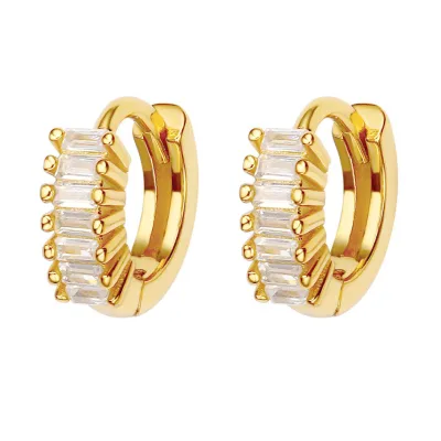 MAF008 FOXI Girls' Classic Square Zircon Earrings Vertical Arrangement 925 Sterling Silver with Gold Wholesale Jewelry Design