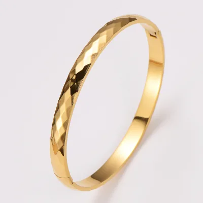 Classic Jewelry Anti Tarnish 18K Gold Plated Stainless Steel Minimalist Rhombus Design Bangle Bracelet for Women