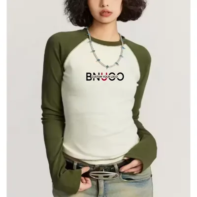 Custom High Quality 260gsm Cotton Polyester Y2k Casual Eco-Friendly Breathable Raglan Long Sleeve T-shirt Women