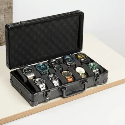 Aluminum Watch Box Deluxe Watch Display Case Organizer Storage case Fit Large and Small Watches With Hand