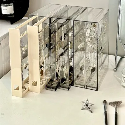 Modern Gold Jewelry Storage Box Acrylic Eco-friendly Dustproof Pull-out Earrings Necklace Ring Display Stand with Easy Assembly