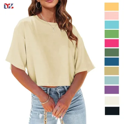 Women Crop Top Ladies Oversized Short T Shirts Custom Design Crop Wholesale Half Sleeve Drop Shoulder Women's T-shirts Crop Tops