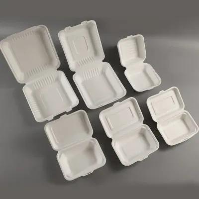 Biodegradable Sugarcane Bagasse Containers Disposable Sugarcane Pulp Containers Clamshell Lunch Box