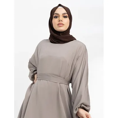 Elegant Belted Abaya Dress - Adjustable Waist Sash & Modest Muslim Gown for Eid/Ramadan