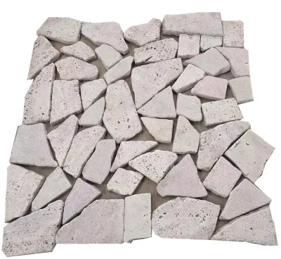 Free Style Natural Cream Beige Travertine Flagstone Crazy Paver Paving Stone Tiles Tumbled Finish