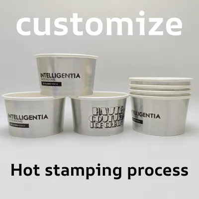 Custom Size Printed Biodegradable Gold Foil Disposable Ice Cream Paper Bowls Heavy Duty Food Grade Packaging Tubs with Lids