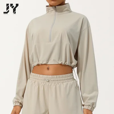 JY Hot Selling Zipper Women's Sports Top, High Neck Sunscreen Breathable Comfortable Solid Color Women's Yoga Top