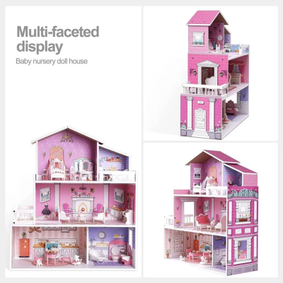 Wooden Play Doll House With Accessories & Furniture Role Play Doll House 4 Designs Christmas, Birthday Girls Gift