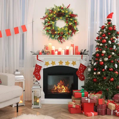 New Xmas Pine Needle Red Fruit Wreath Window Door Decoration Pine Christmas Garland Decoration