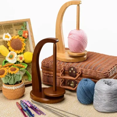 Large and Magnetically Stable Wooden Yarn Spool Rack Rotating Thread Holder for Crocheting & Knitting Sewing Accessory
