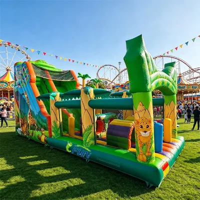Commercial Safari Inflatable Obstacle Course Bounce House Wet/Dry Slide Assault Course Combo PVC Tarpaulin IFUN Brand for Sale