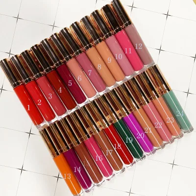 hot selling round tube 24pcs waterproof vegan matte private label gold lid liquid lipstick