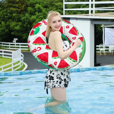 Factory Custom logo Inflatable Swim Ring with Handle ECO-Frendly PVC Fruit Design Swimming Ring Large for Adults Pool
