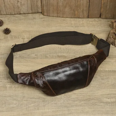 Andong Genuine Cow Leather Chest Bag Male Retro Casual Phone Waist Pack for Men Boys Sports Outdoor Messenger Shoulder Bags