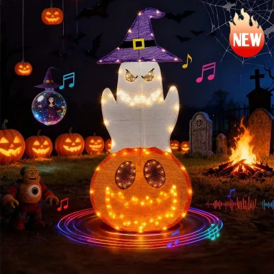 Halloween Decorations Music Effects Sing Song Ghost Pumpkin Outdoor Lighted with LED Lights for Yard