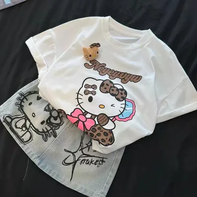 Girls' Set Summer 2026 New Clothes Cartoon Printed T-shirt Cute Cowboy Short Skirt Two Piece Set