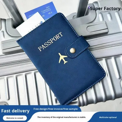 PU Leather Business Travel Wallets Passport Holder Passport Covers Card Holders With Buckle and Airplane Logo Multi-Card Slot