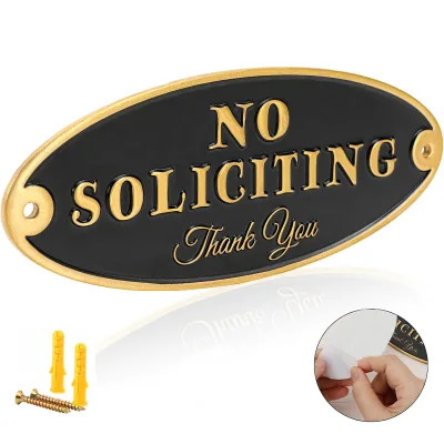 Metal Sign Custom Nameplate Zinc Alloy 3D Electroplated Made for No Soliciting Sign