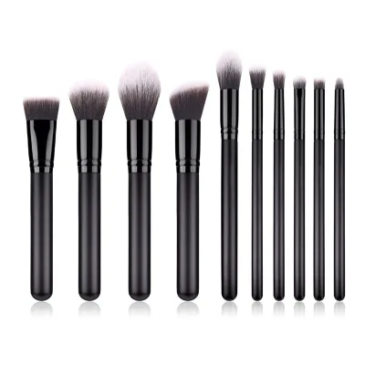 10pcs Cool Black Kabuki Makeup Brush Set Private Label Wooden Handle Vegan Custom logo Make up Brush Set