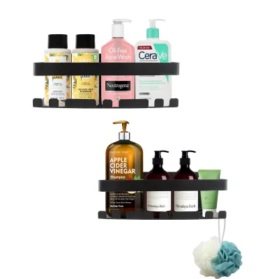 Hot Selling Modern Design Small Black Corner Wall Shelf for Bathroom Space Saving Wall Storage Rack