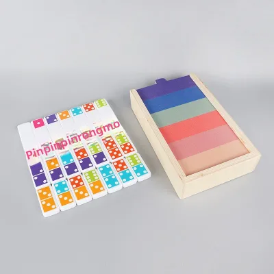 Hot Selling Wooden Colorful Single-sided Dominoes Twelve-Piece Educational Outdoor Set with Color Box Packaging