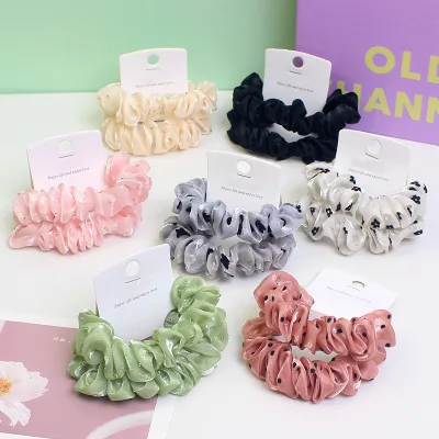 2pcs Floral Heart Print Satin Hair Scrunchies for Women Middle Size High Elastic Hairbands Girls' Diamond Hair Ties